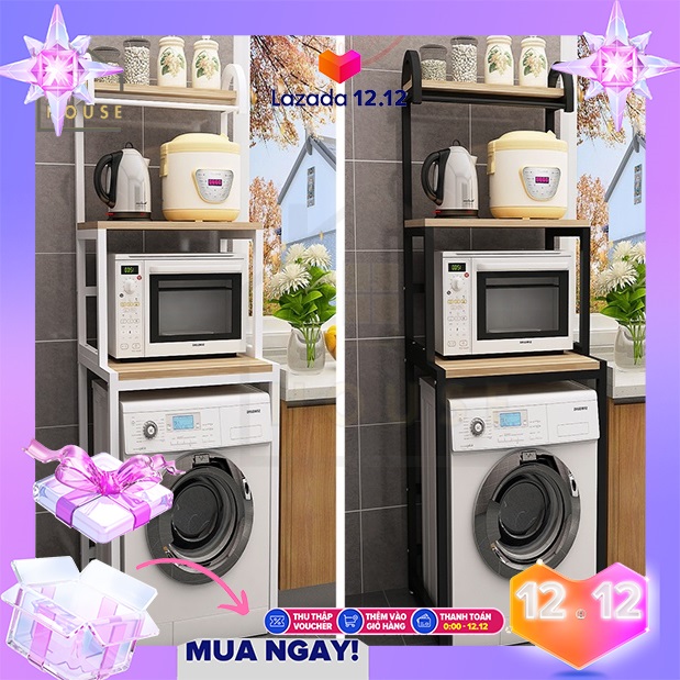 Kệ máy giặt 3 tầng loại KMG02 kệ để đồ trên máy giặt cửa trước khung thép sơn tĩnh điện chống gỉ và bong tróc, mặt gỗ lõi xanh phủ melamine chống nước, hàng được sản xuất tại Việt Nam