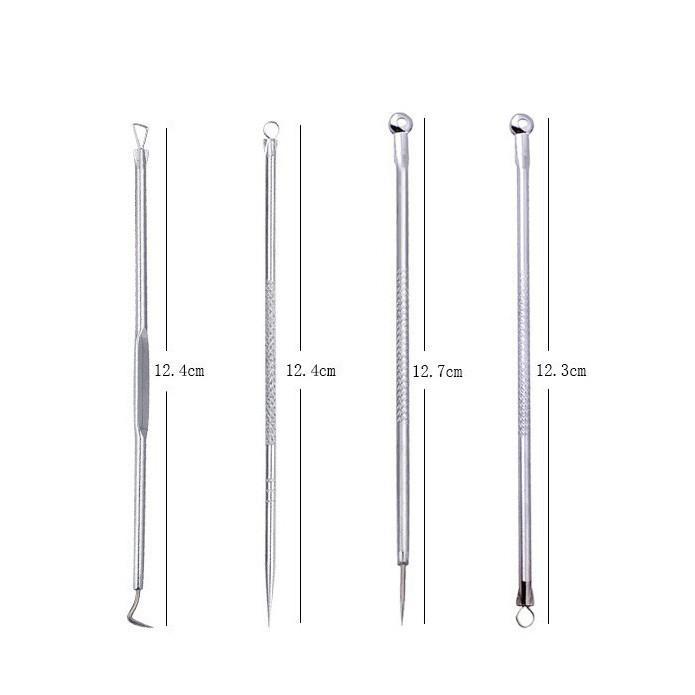 Bộ Nặn Mụn 4 Cây 8 Đầu (Bạc Cao Cấp Chống Khuẩn)