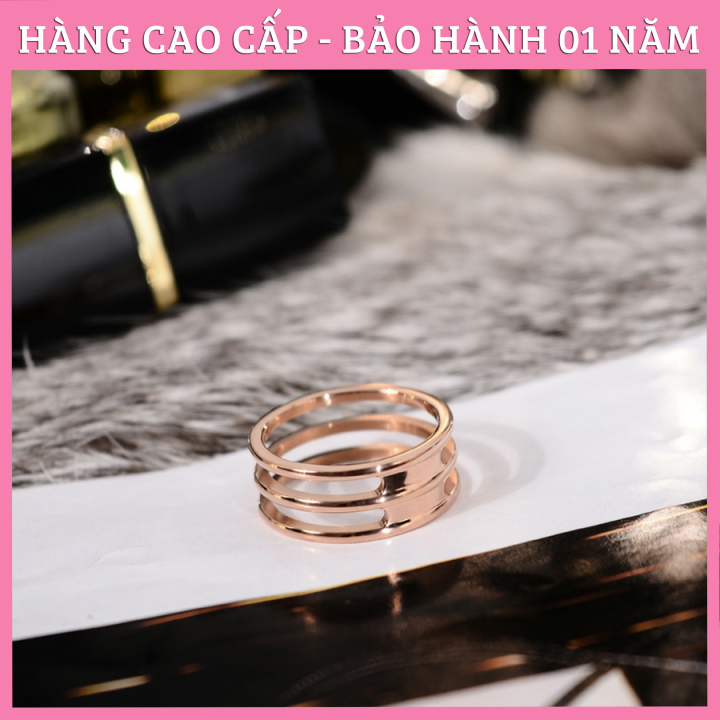 Nhẫn Nữ, Nhẫn Titan Ko Đen Mẫu 3 Hàng Đính Đá Cá Tính