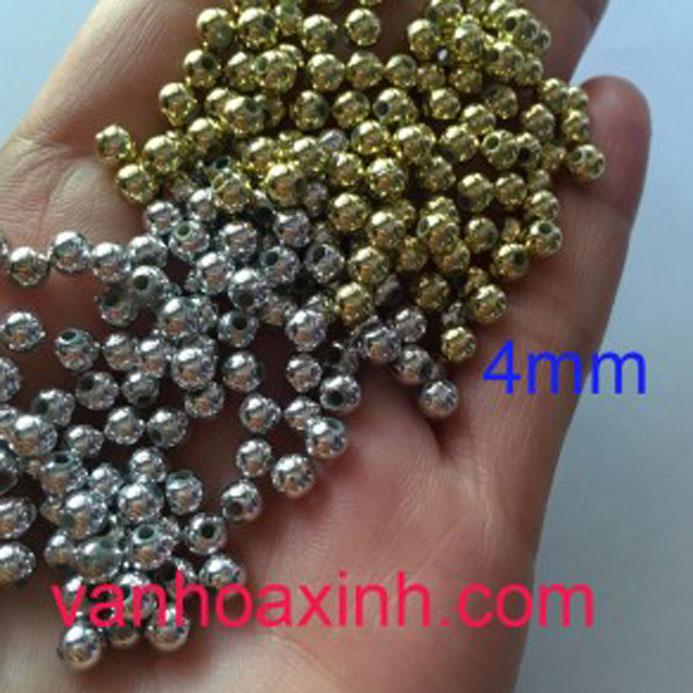Hạt cườm nhựa phủ màu vàng/ bạc size 4-8mm