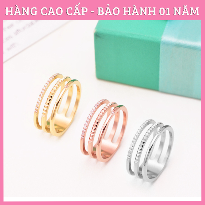 NHẪN TITAN 3 HÀNG ĐÍNH ĐÁ TINH XẢO TC120