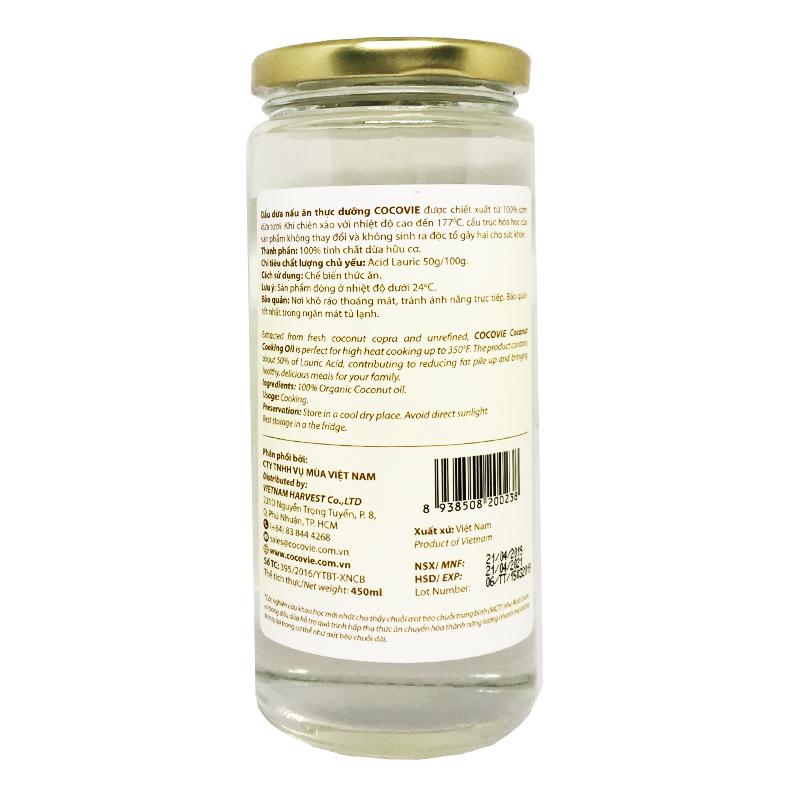 Dầu dừa hữu cơ thực dưỡng Cocovie - 450ml/chai