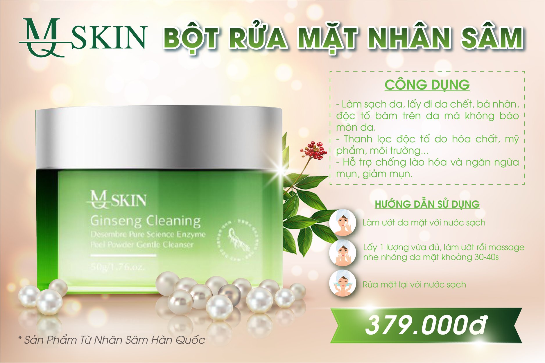 [HCM]Bột Sữa Rửa Mặt Nhân Sâm MQSkin 100ml