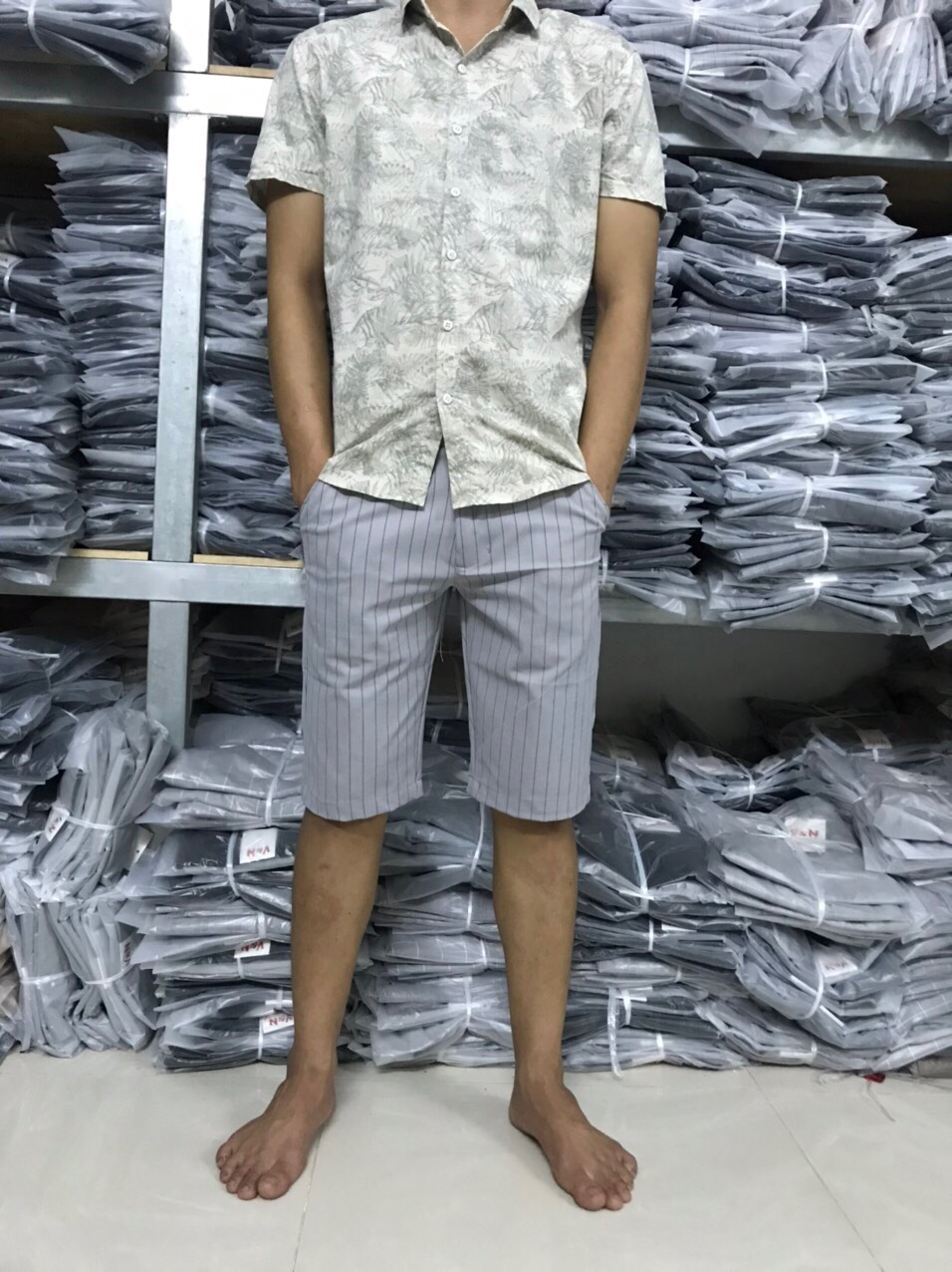 [HCM]quần short tây âu caro sọc dọc