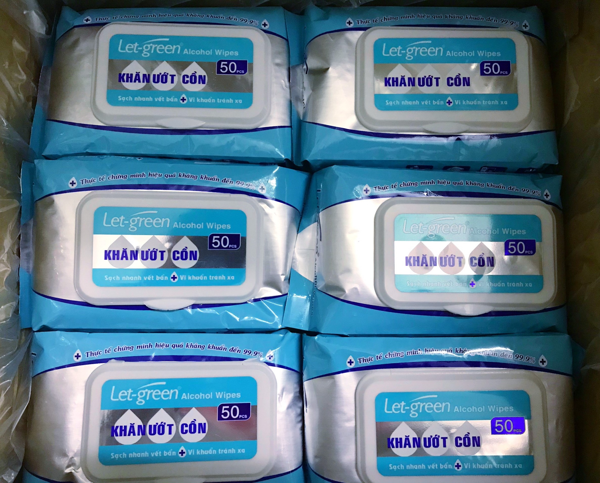 Combo 36 gói Khăn ướt cồn Let-Green 50 miếng (Combo 36 bags Alcohol Wipes 50pcs)
