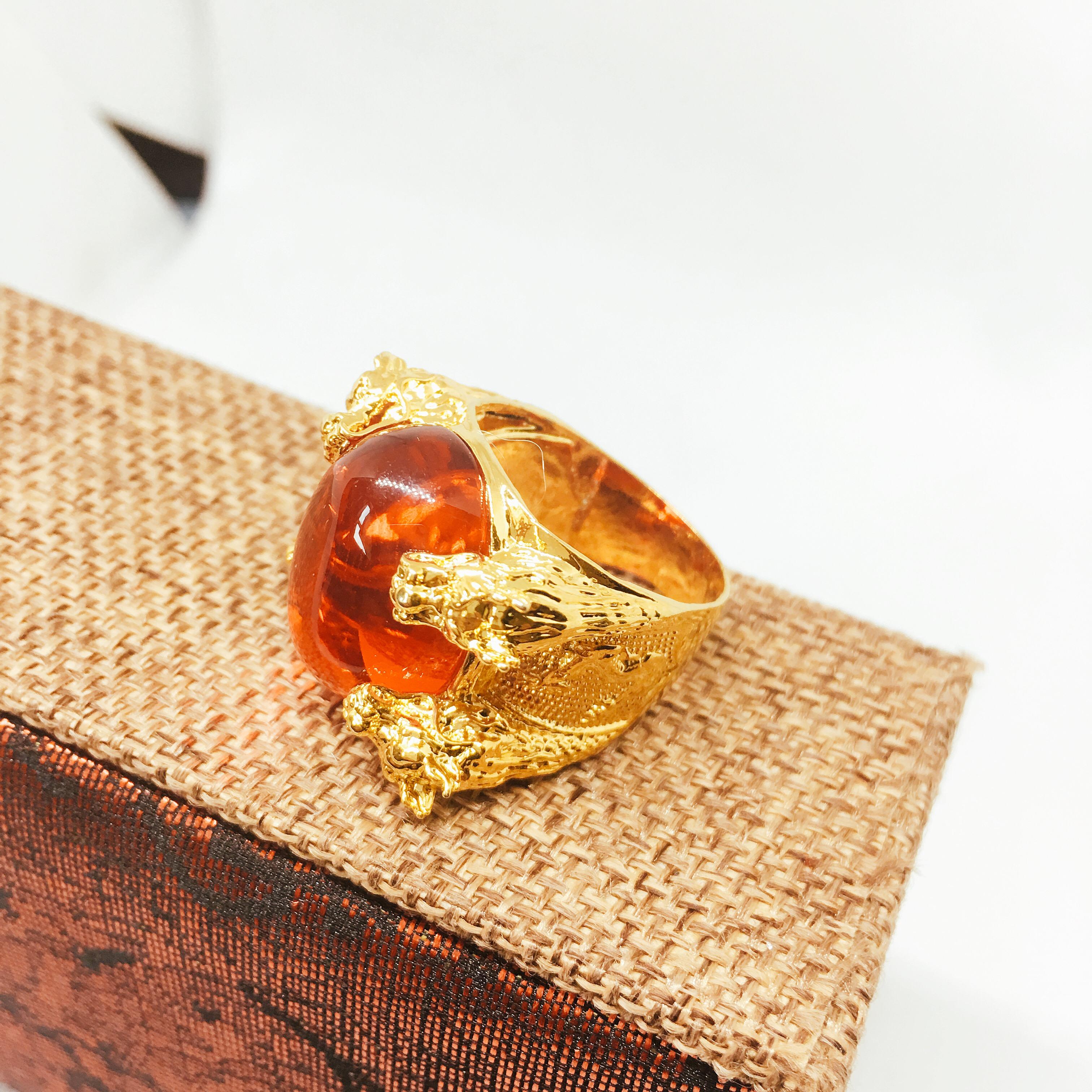 Nhẫn Tứ thiên long bạc Thái mạ vàng 18k mặt đá phong thủy cao cấp, Nhẫn đá Nam đẳng cấp, Nhẫn đá nam di lạc, Nhẫn vàng không rỉ MSN03 Bảo Tín PNJ ( màu đỏ)