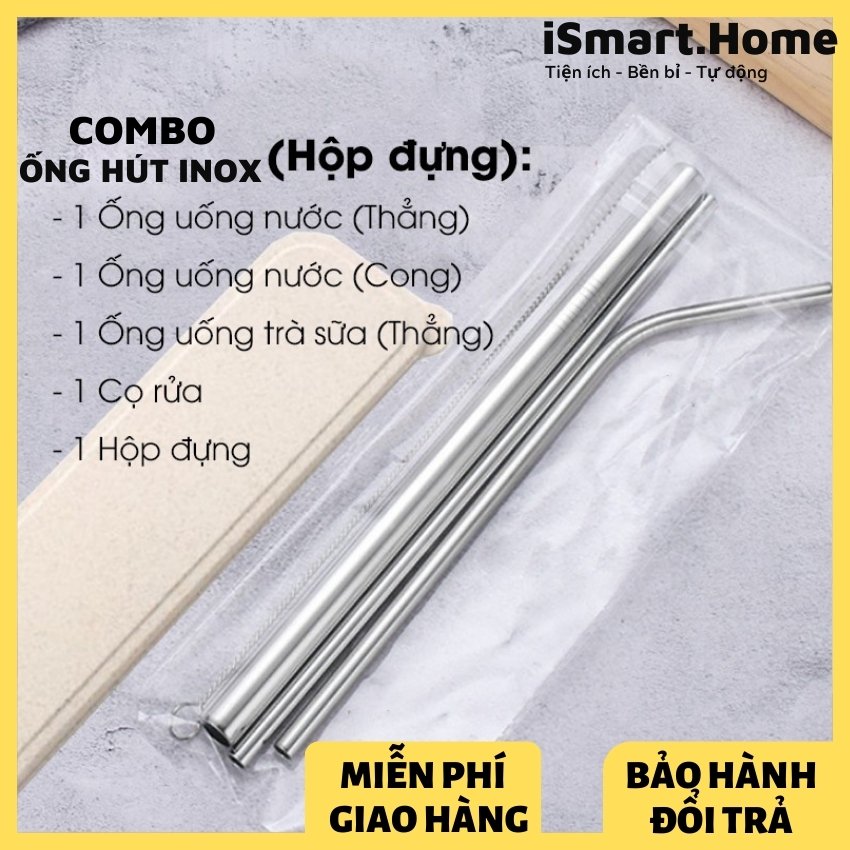 Ống hút inox 304 Kèm cọ rửa [ Tặng kèm hộp đựng ống hút 2 Màu ]