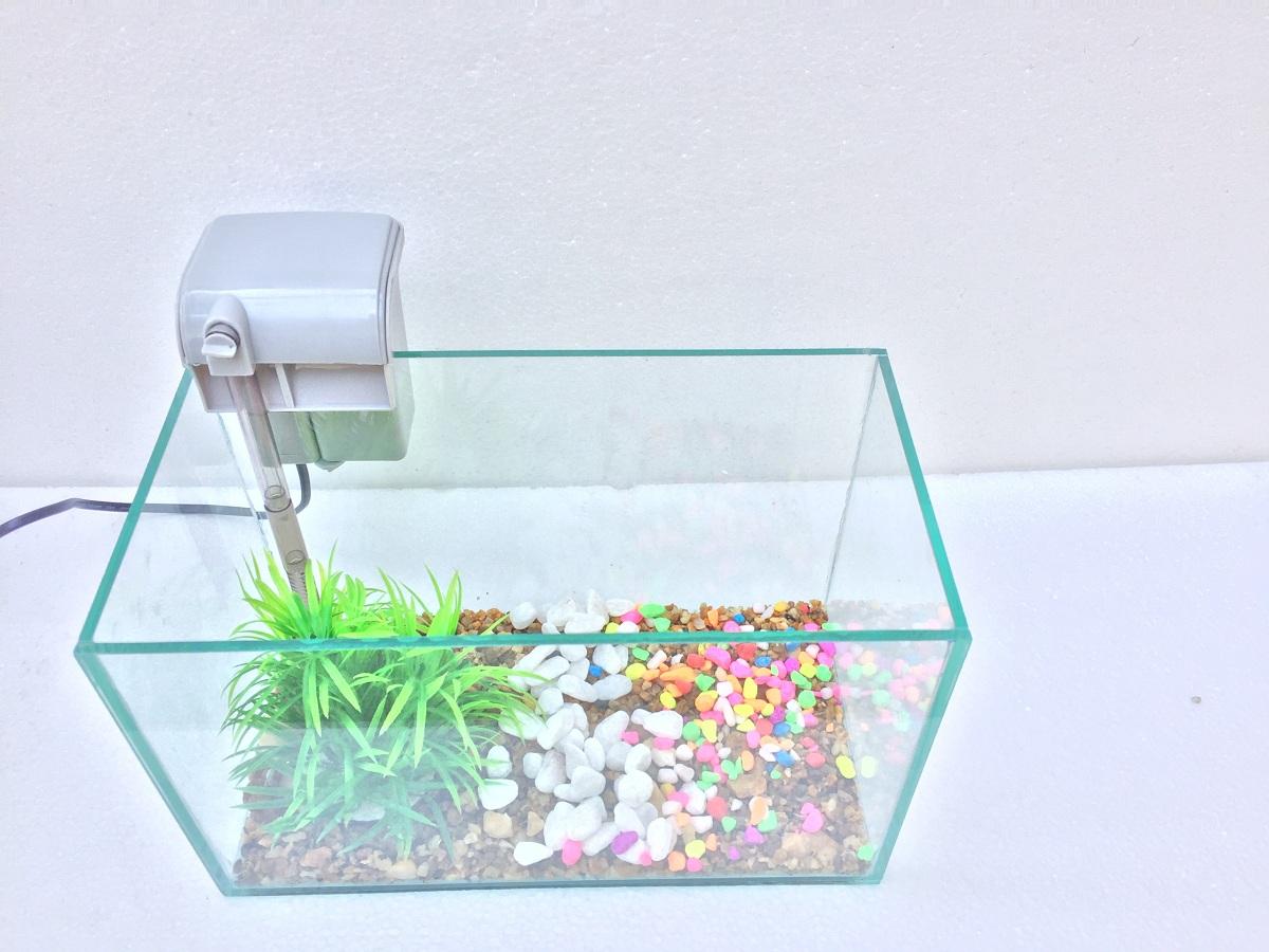 bể cá mini để bàn kèm lọc thác mini ( tặng phụ kiện trang trí)