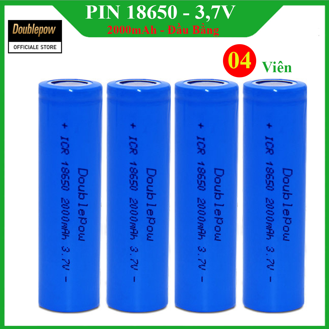Pin 18650 - 3,7v sạc lại doublepow - 2000mah đầu bằng doublepow, pin dung lượng thực - pin chính hãng