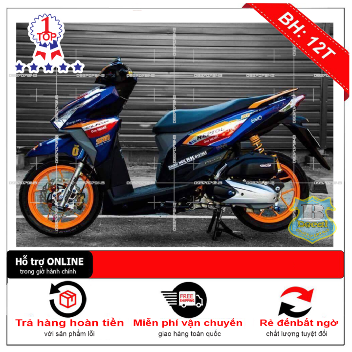 Tem rời Click repsol dán xe xanh