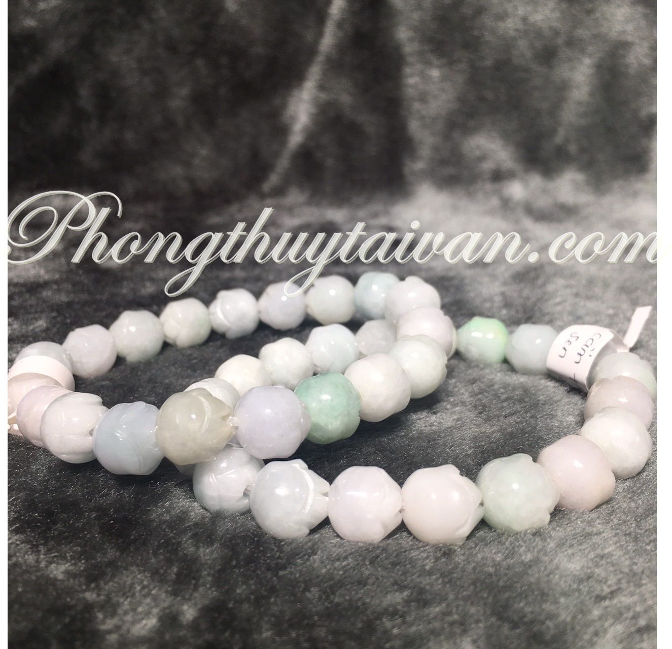 Vòng Tay Đá Cẩm Thạch Hoa Sen 10mm
