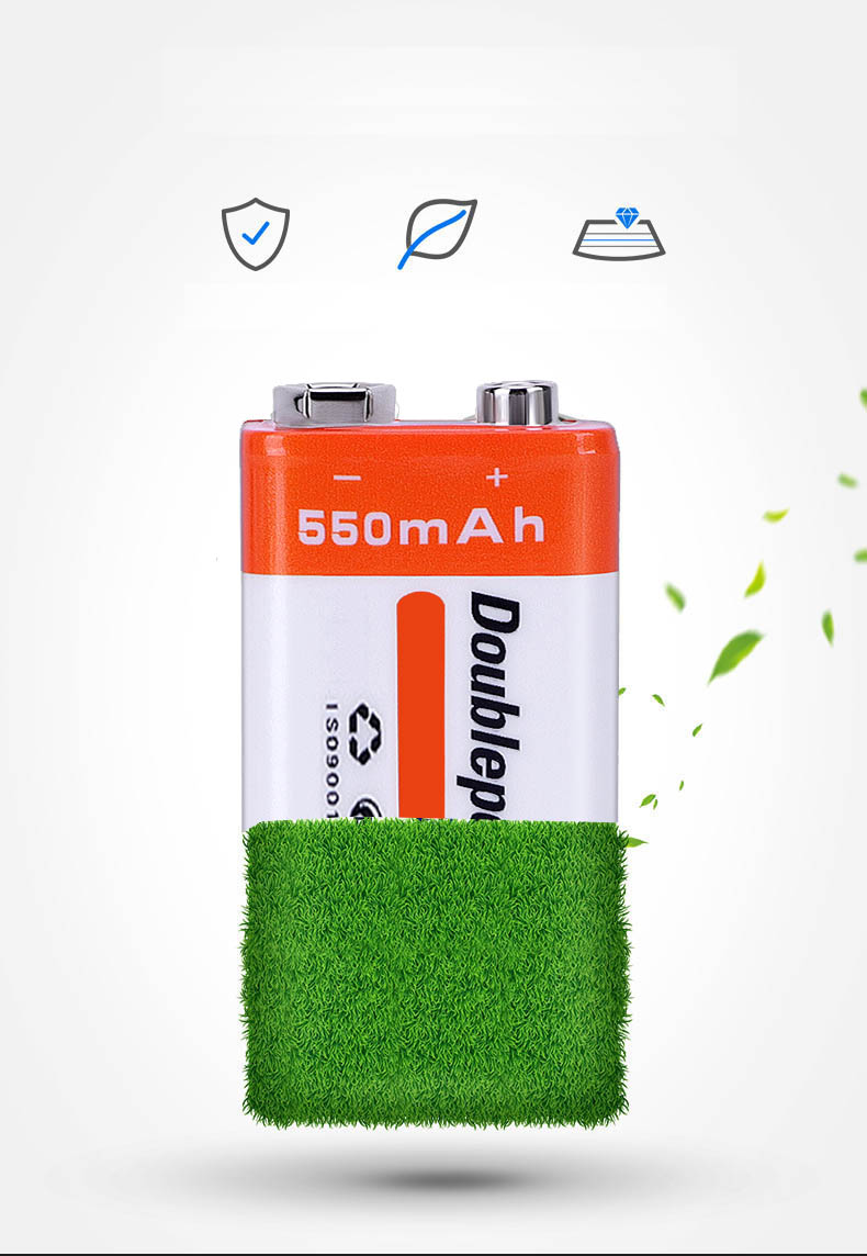 Pin sạc 9V 6F22 -  550mAh (loại pin vuông) Doublepow - Pin chuẩn
