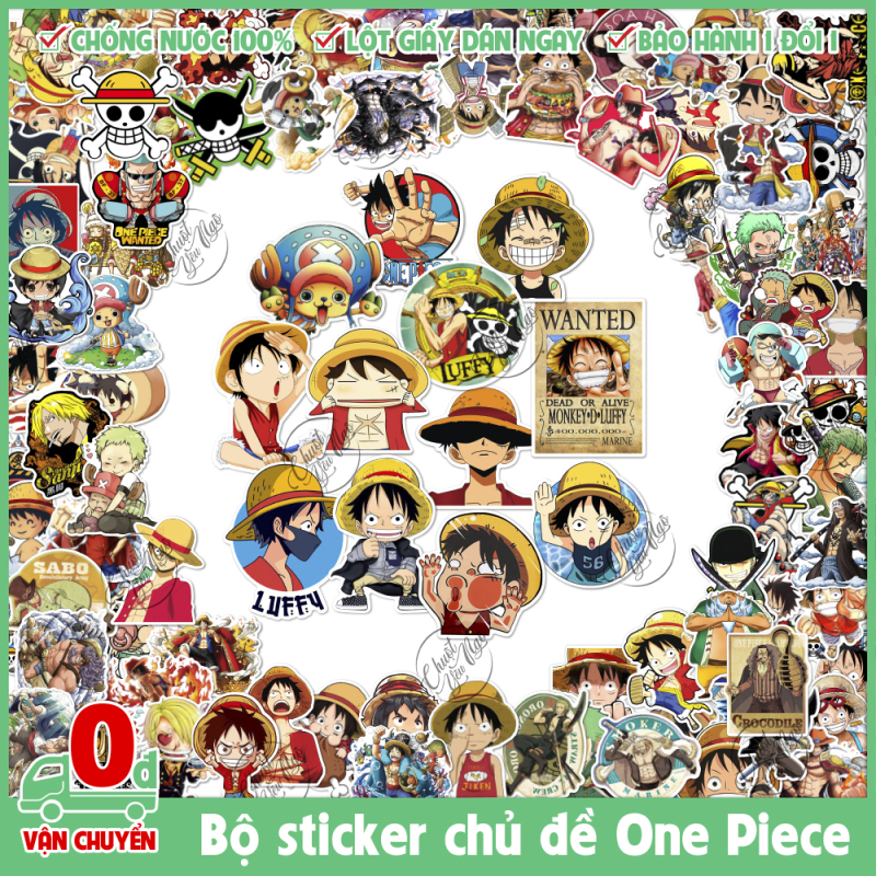 [HCM]Bộ 25/50/100/150 sticker decal hình dán chống nước One Piece Monkey D. Luffy Đảo Hải Tặc Mũ Rơm chất lượng cao dán nón bảo hiểm xe máy vali..