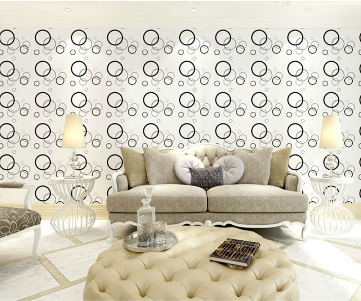 Cuộn 5m x 0.45m decal giấy dán tường vòng tròn trắng đen keo sẵn bóc dán a107