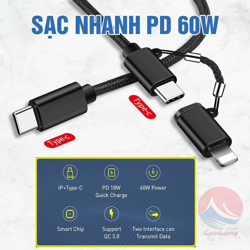 PD Type-C Lightning Quick Charge Cable 2-in-1 Universal usb-c cable android samsun xiaom iPhon XR XS 11 12 13 14 Pro Max