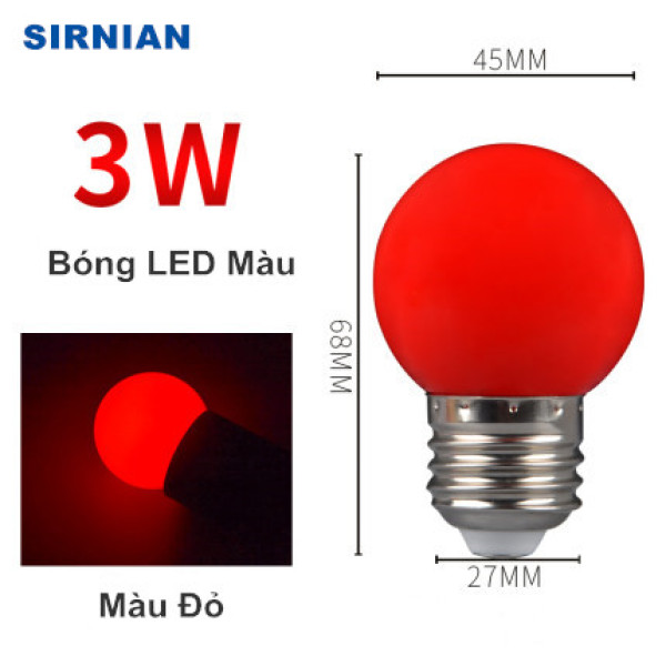 Bóng LED bulb tròn 3W kín nước 5 màu - ghi chú màu bóng trước khi đặt hàng,bảo hành 12 tháng