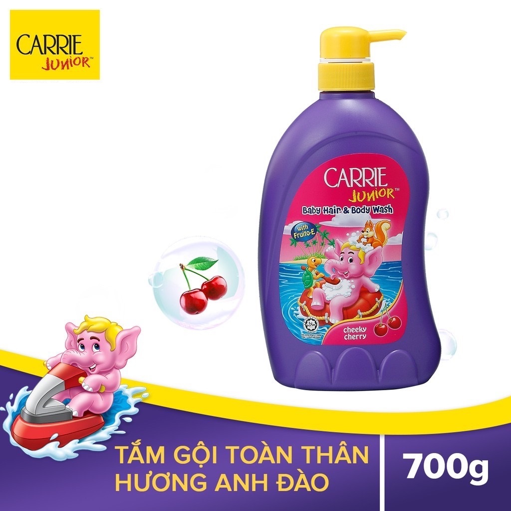 HCMSữa tắm gội toàn thân Carrie Junior 2 trong 1 hương Cherry chai 700g