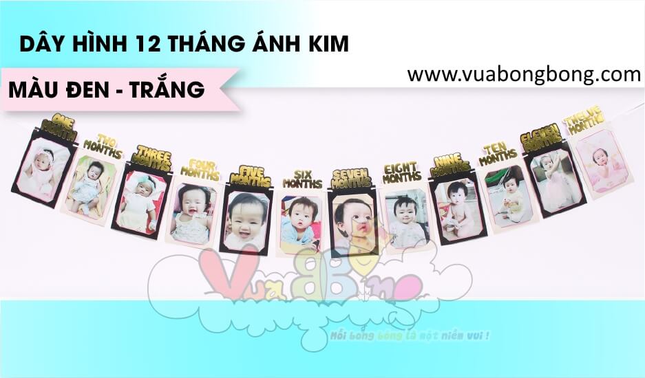 Dây khung hình ép kim 12 tháng sinh nhật (kèm dây treo) trang trí thôi nôi