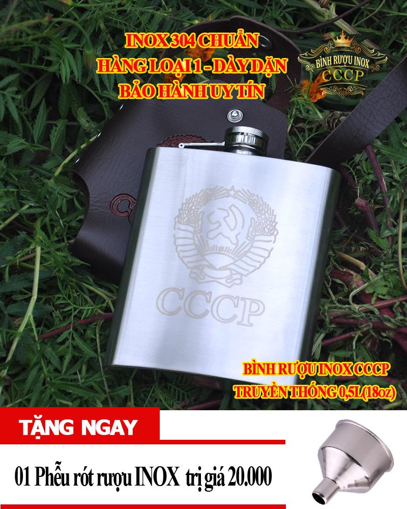 (SALE 3 NGÀY - TẶNG PHỄU INOX) - Binh Inox CCCP Dung Tích 0.5L + Tặng Phễu + Bao Da