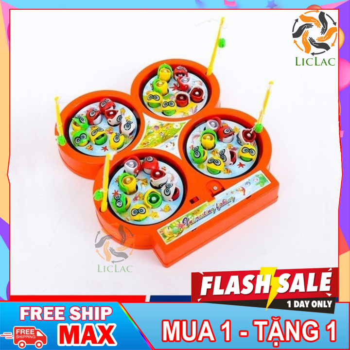 𝗠𝗨𝗔 𝟭 𝗧𝗔𝗡𝗚 𝟭 - 𝗙𝗥𝗘𝗘 𝗦𝗛𝗜𝗣 -  Bộ đồ chơi Câu Cá 4 Hồ có Nhạc và Hút Nam Châm, đồ chơi giải trí trong nhà an toàn cho bé - LICLAC