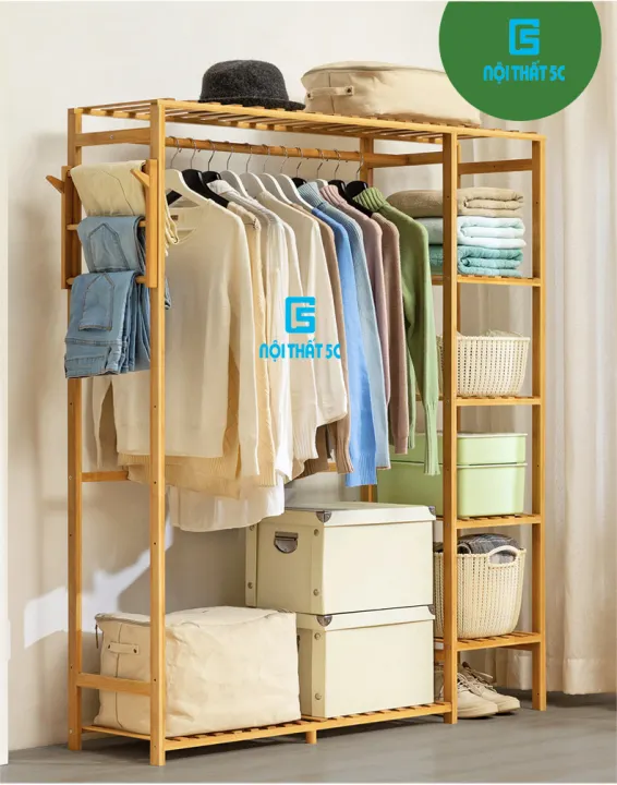 Tủ Quần Ao Gỗ Tre Kệ Treo Quần Ao Thong Minh Lắp Rap Lazada Vn