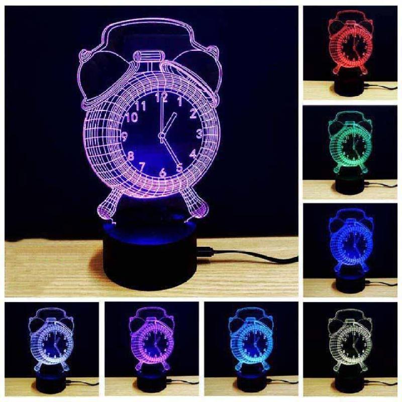 đèn ngủ 3d giá tốt / Đèn ngủ, đèn trang trí Led 3D, Đèn ngủ 7 màu mini / Đèn Ngủ 3D Led 7 Màu Hình Đồng Hồ Công Nghệ Mới
