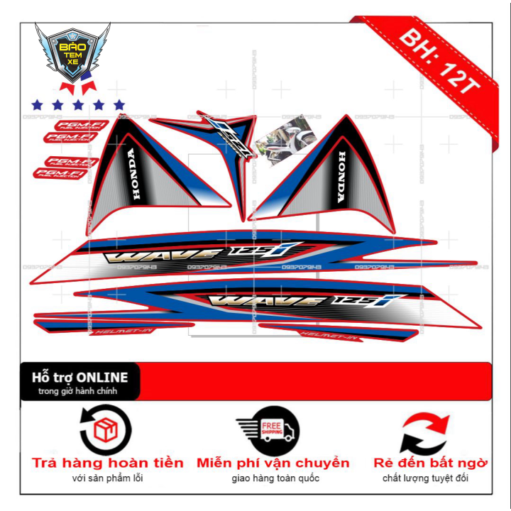 Tem rời xe wave 125i dán xe đỏ