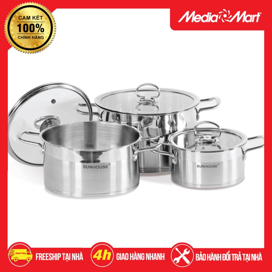 Bộ nồi 3 chiếc inox 5 đáy Sunhouse Mama SH784