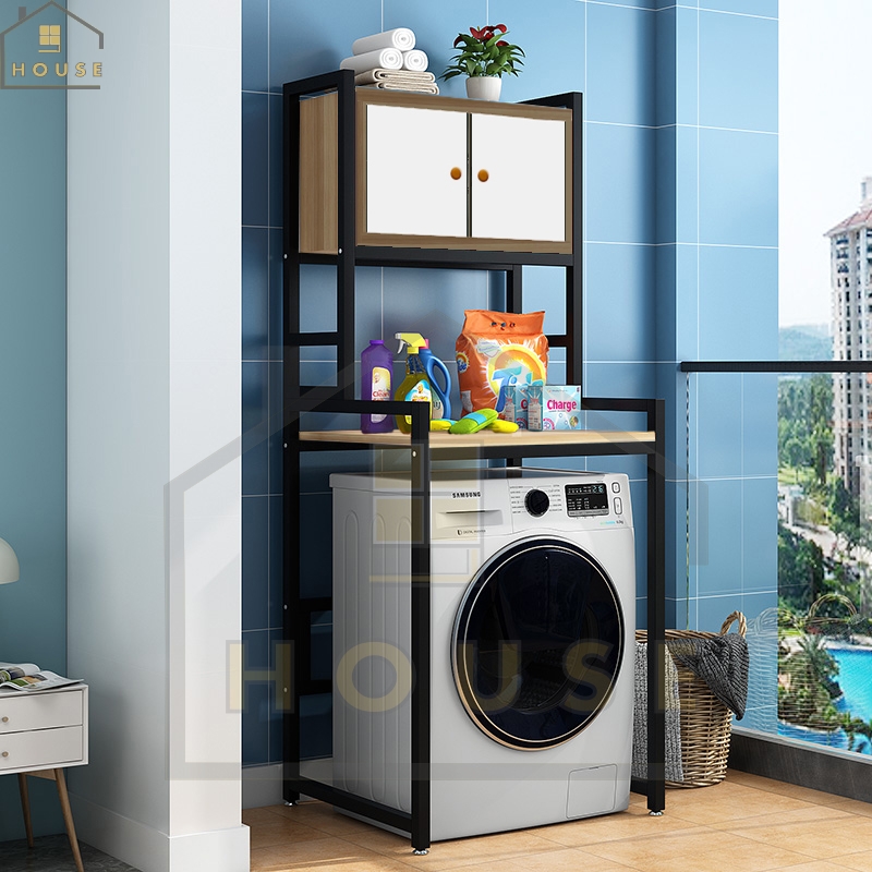 Kệ máy giặt 3 tầng Có Tủ KMG06 thương hiệu 9House,kệ để đồ trên máy giặt loại khung thép dày dặn sơn tĩnh điện chống bong tróc, gỗ lõi xanh phủ melamine chống nước cực bền, Sản xuất tại Việt Nam - Hàng chính hãng