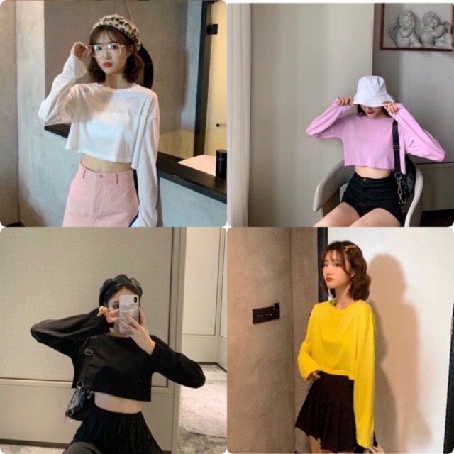 [HCM]Áo Thun Nữ Tay Dài Croptop Thời Trang hàn Quốc