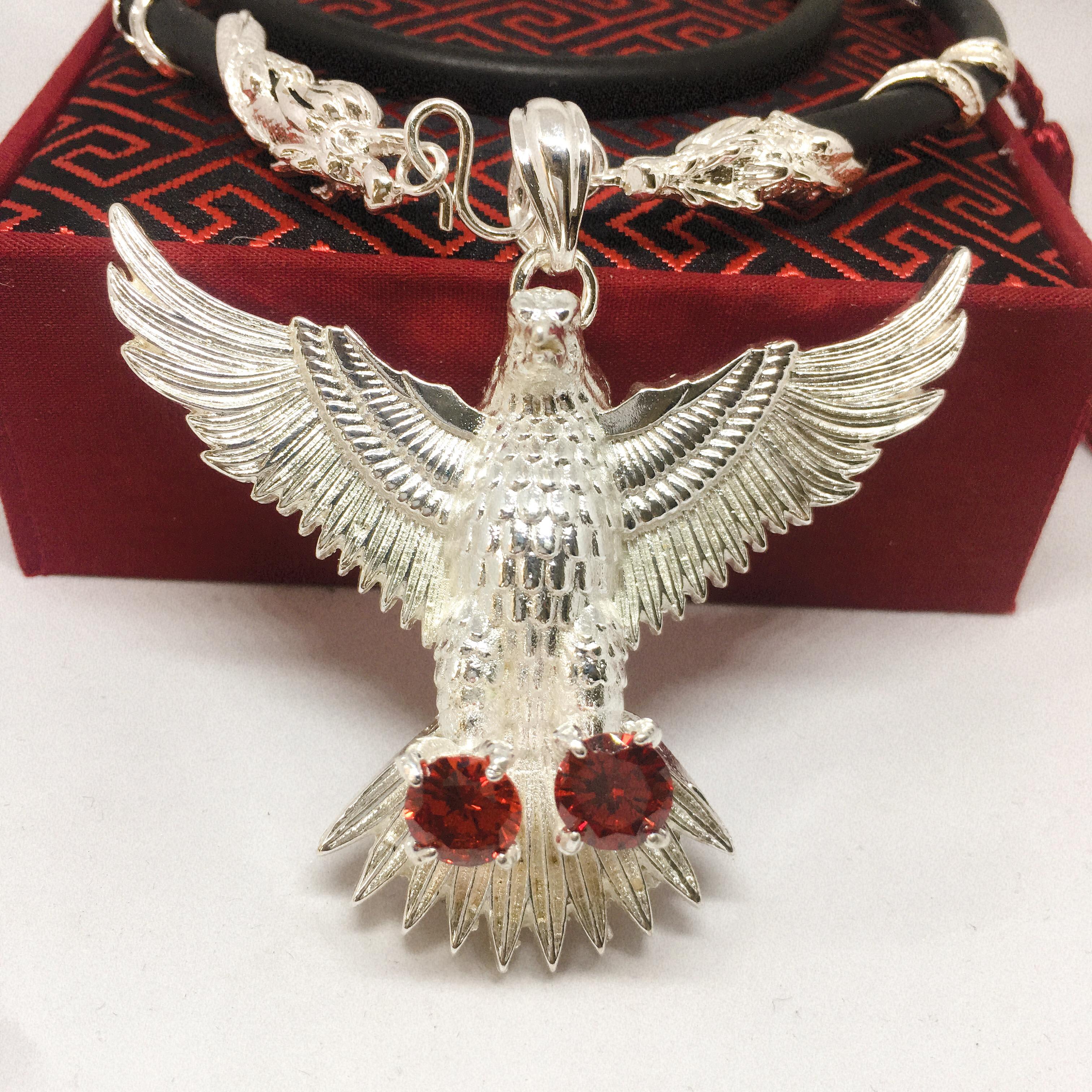 Vòng Cổ Phong thủy Mặt Đại Bàng Tung Cánh Bạc Thái Cao Cấp | Jewelry Bảo Tín (dây và mặt) ( Màu bạc)