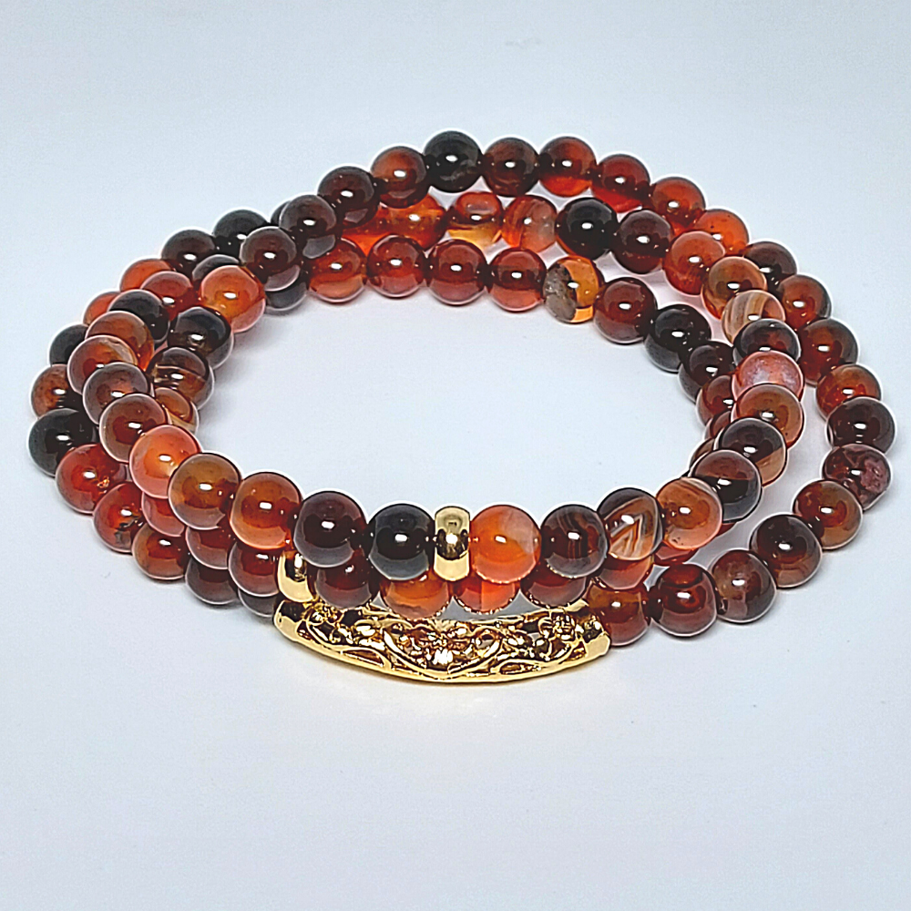 HM Vòng tay Mã Não Ảo Mộng (Dreamy Agate) quấn 3 vòng mix Charm Kiềng Vàng | Hoa Minh Gem
