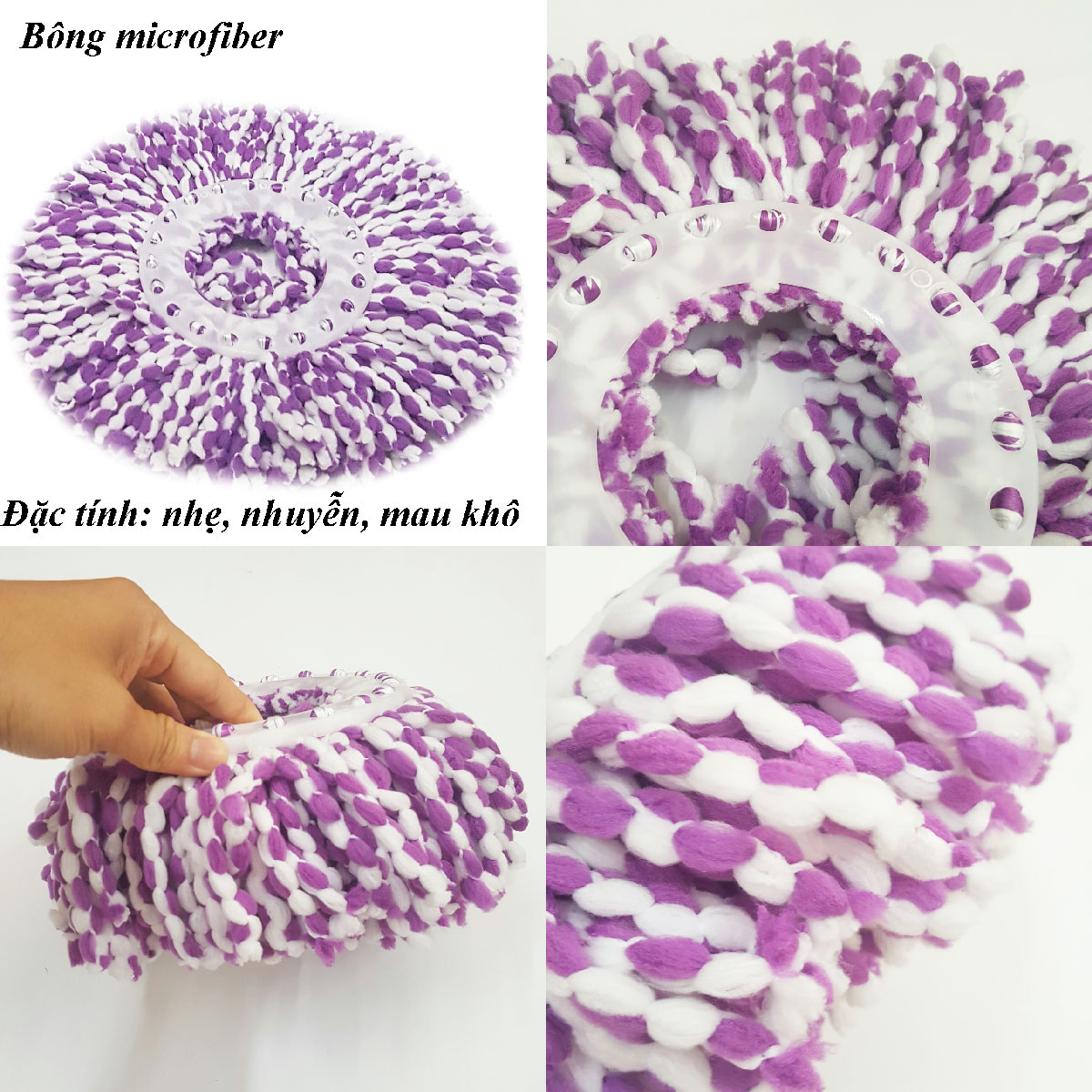 Bông lau nhà tròn sợi microfiber siêu khô, thấm hút cực tốt