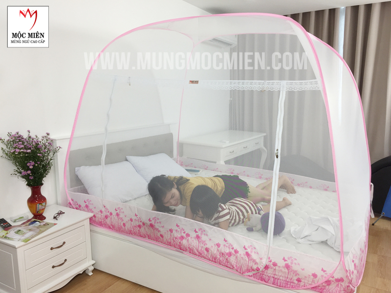 Mùng chụp tự bung ĐỈNH RỘNG 1m4x2m cao cấp MỘC MIÊN - Màn Chụp Xếp Gọn Di Động Siêu Bền