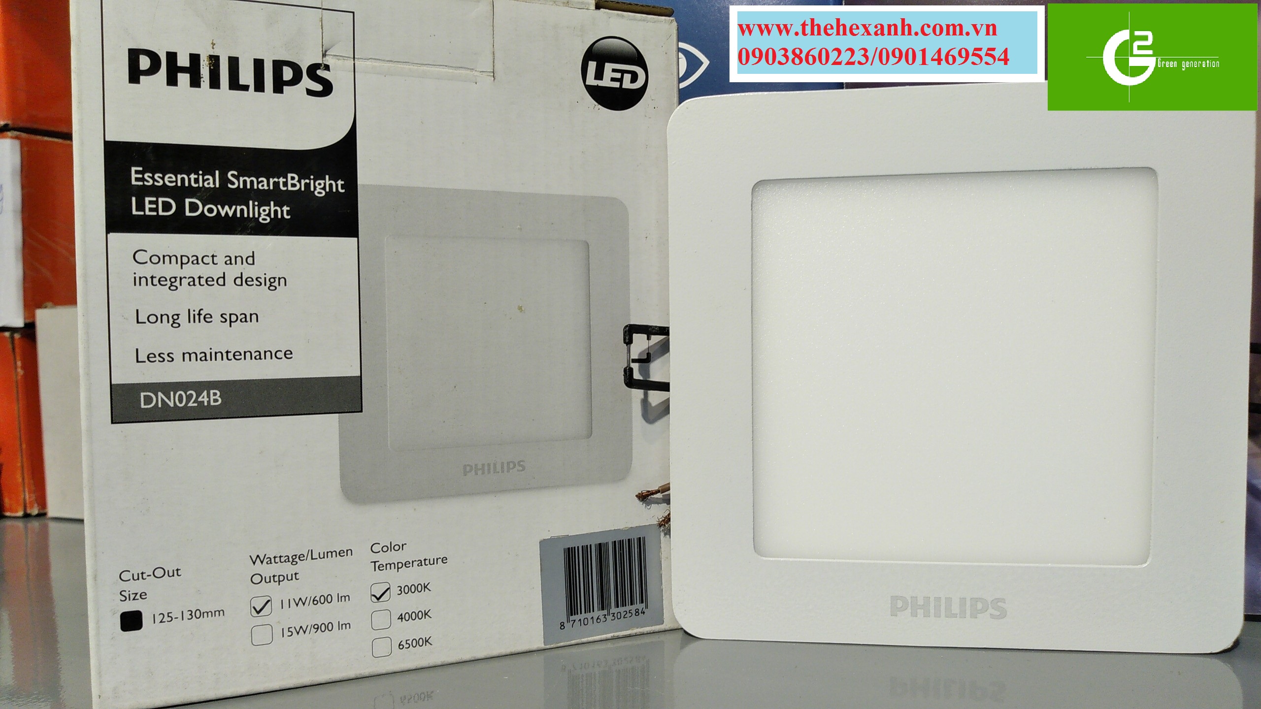 [HCM]Bộ đèn âm trần Philips LED DN024B 11W D125 Vuông (Ánh sáng Vàng)