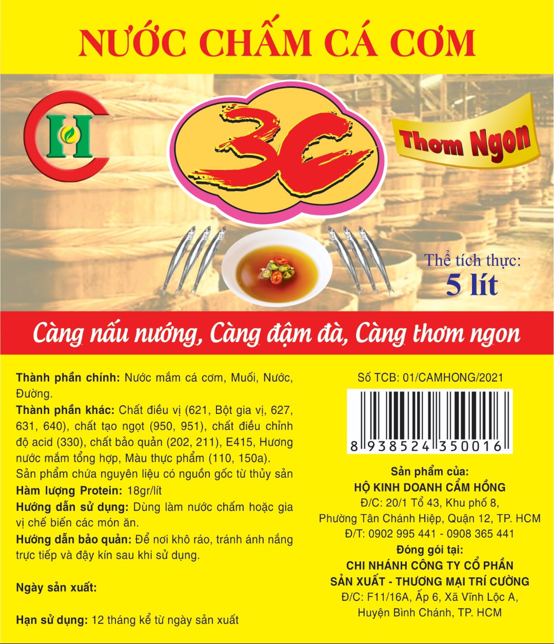 Thùng 5 lít nước chấm cá cơm 3C càng chấm càng ăn càng ngon cao cấp