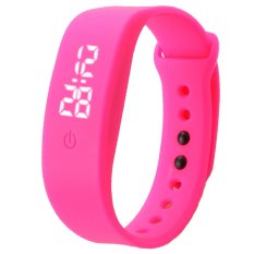 Womens Mens Rubber LED Watch Date Sports Bracelet Digital Wrist Watch Hot Pink (Intl) bán chạy