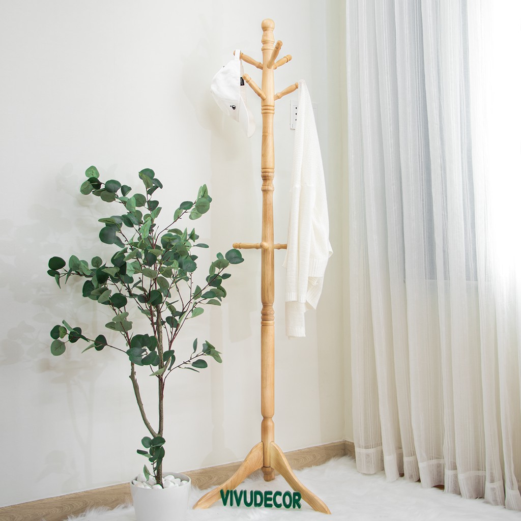 Cây Treo Quần Áo Vivudecor 100% Gỗ Tự Nhiên, Cây Treo Đồ GH 9 Nhánh Lắp Ráp Xuất Khẩu Hàn Quốc