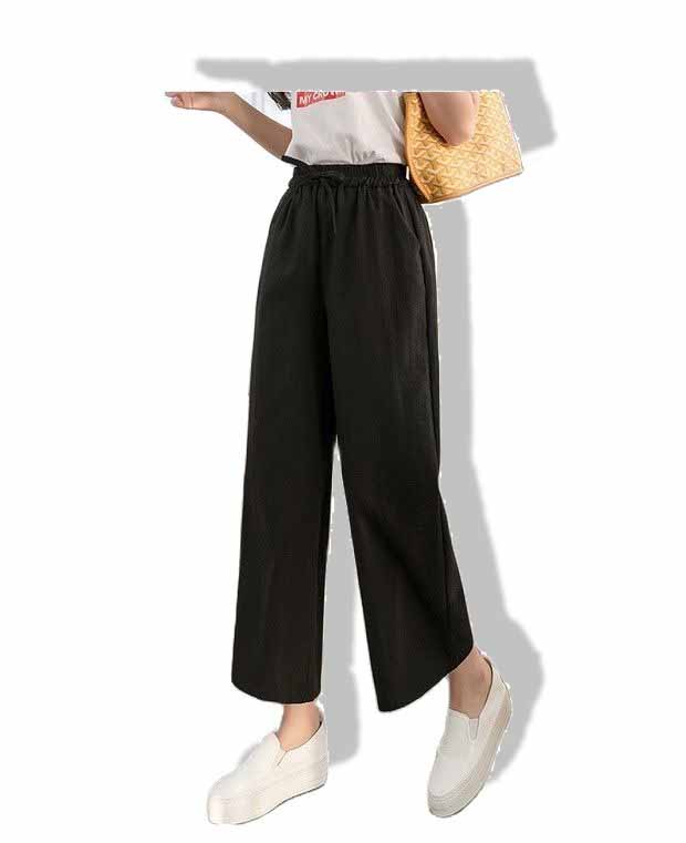 Quần Ống Rộng Culottes Lưng Cao Chất Đũi Vải Mềm Mịn Buộc Dây Kiểu Dáng Trẻ Trung