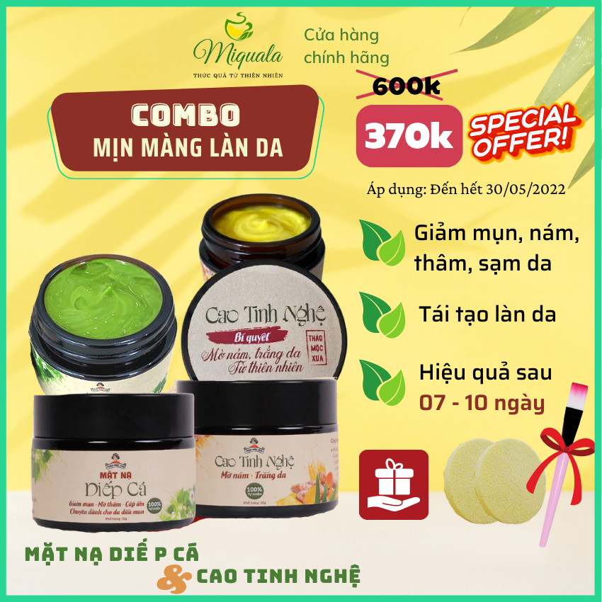 Mặt Nạ Giảm Mụn Diếp Cá Thảo Mộc Xưa - Cấp Ẩm, Ngừa Mụn Sạm Nám, Se Khít Lỗ Chân Lông, Dành Cho Da Dầu Mụn, 100% Thiên Nhiên, An Toàn Cho Mẹ Bầu - Tặng Cọ Đắp Mặt Nạ | 50gr - Miquala