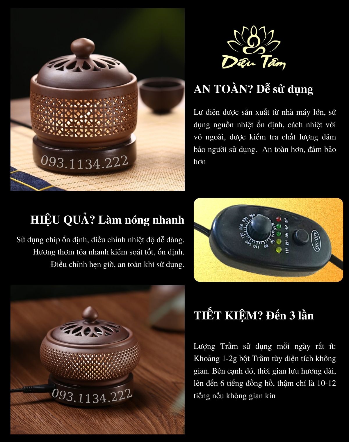 Lư điện xông bột gỗ, trầm, trầm miếng , dăm, lư hương lò xông bằng điện có hẹn giờ, có đèn đủ phụ kiện