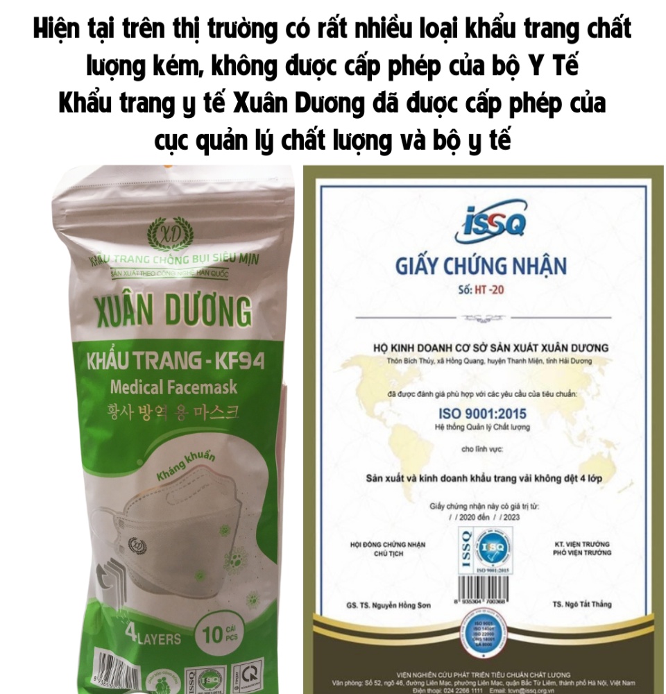 Khẩu trang KF94 công nghệ Hàn Quốc chính hãng Xuân Dương thiết kê tiên tiến 4 lớp bảo vệ kháng khuẩn tuyệt đối bảo vệ bạn và gia đình-anchi mart