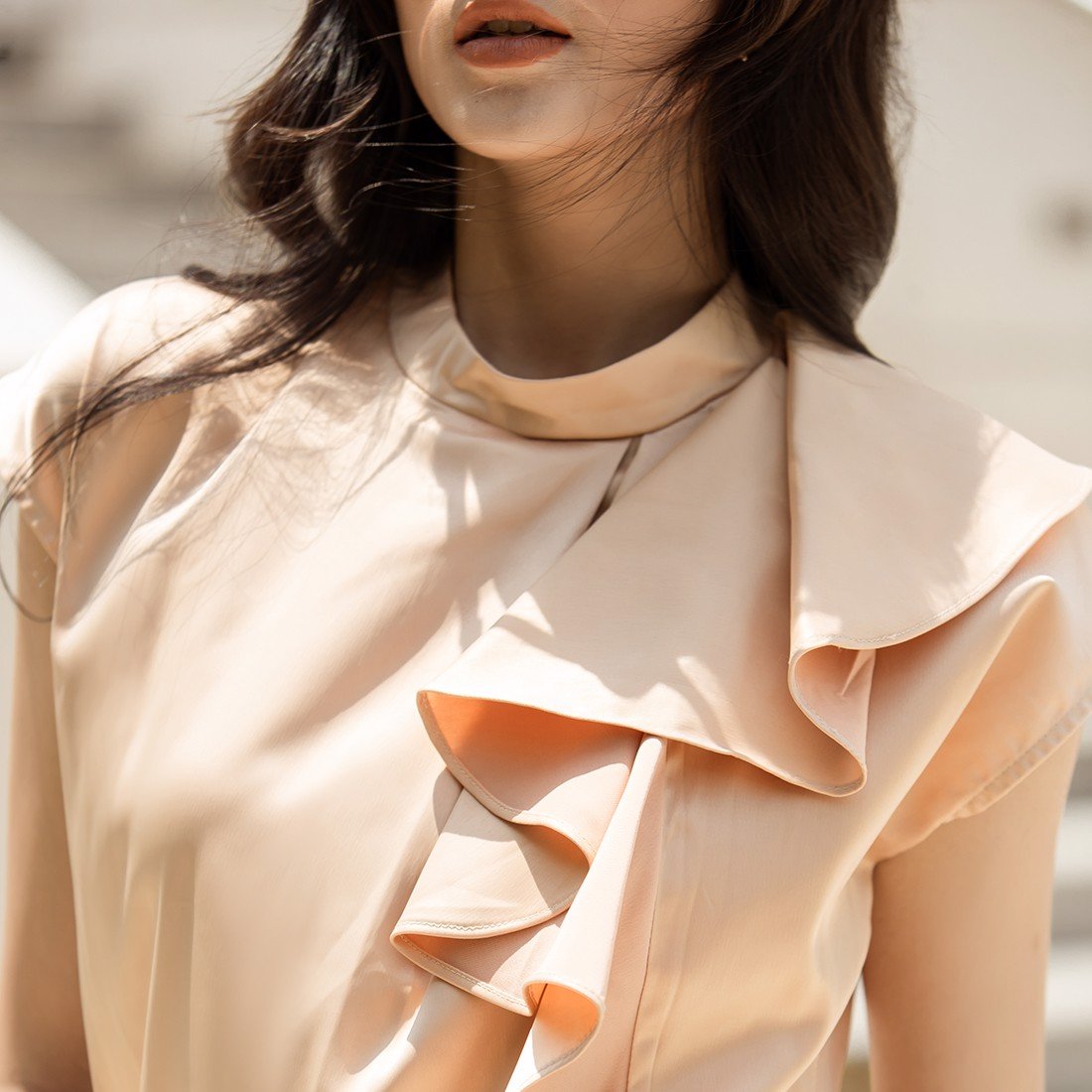 Áo kiểu nữ công sở thời trang Eden tay cánh dơi phối bèo - ASM148