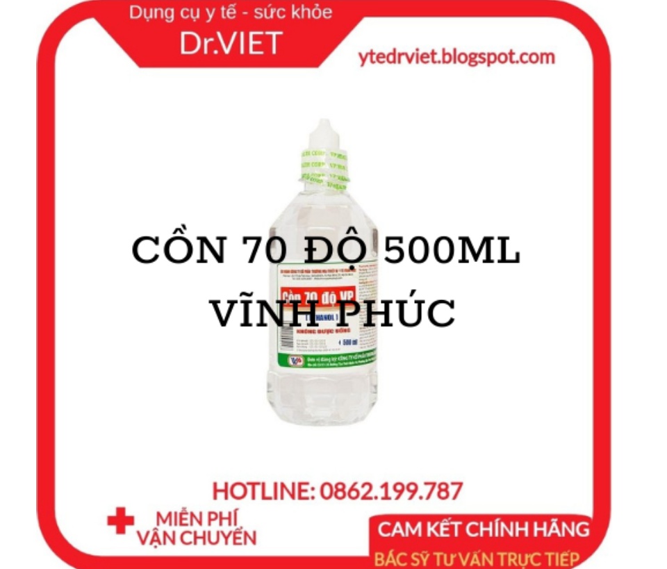 Cồn 70 độ 500ml Vĩnh Phúc dùng để xử lý làm sạch môi trường, sát khuẩn bề mặt vật dụng và có thể xử lý vi khuẩn trực tiếp trên con người, trên bề mặt da, sát khùng vết thương, diệt khuẩn, sát khuẩn dụng cụ y tế Drviet 58 Cồn 70 độ 500ml Vĩnh Phúc dùng để xử lý làm sạch môi trường, sát khuẩn bề mặt vật dụng và có thể xử lý vi khuẩn trực tiếp trên con người, trên bề mặt da, sát khùng vết thương, diệt khuẩn, sát khuẩn dụng cụ y tế Drviet