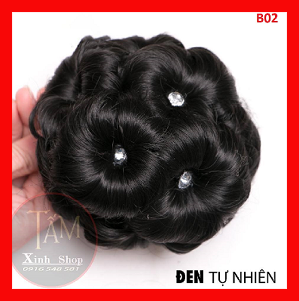 Búi tóc giả hoa thời trang trung niên cao cấp đẹp, búi hoa đính đá