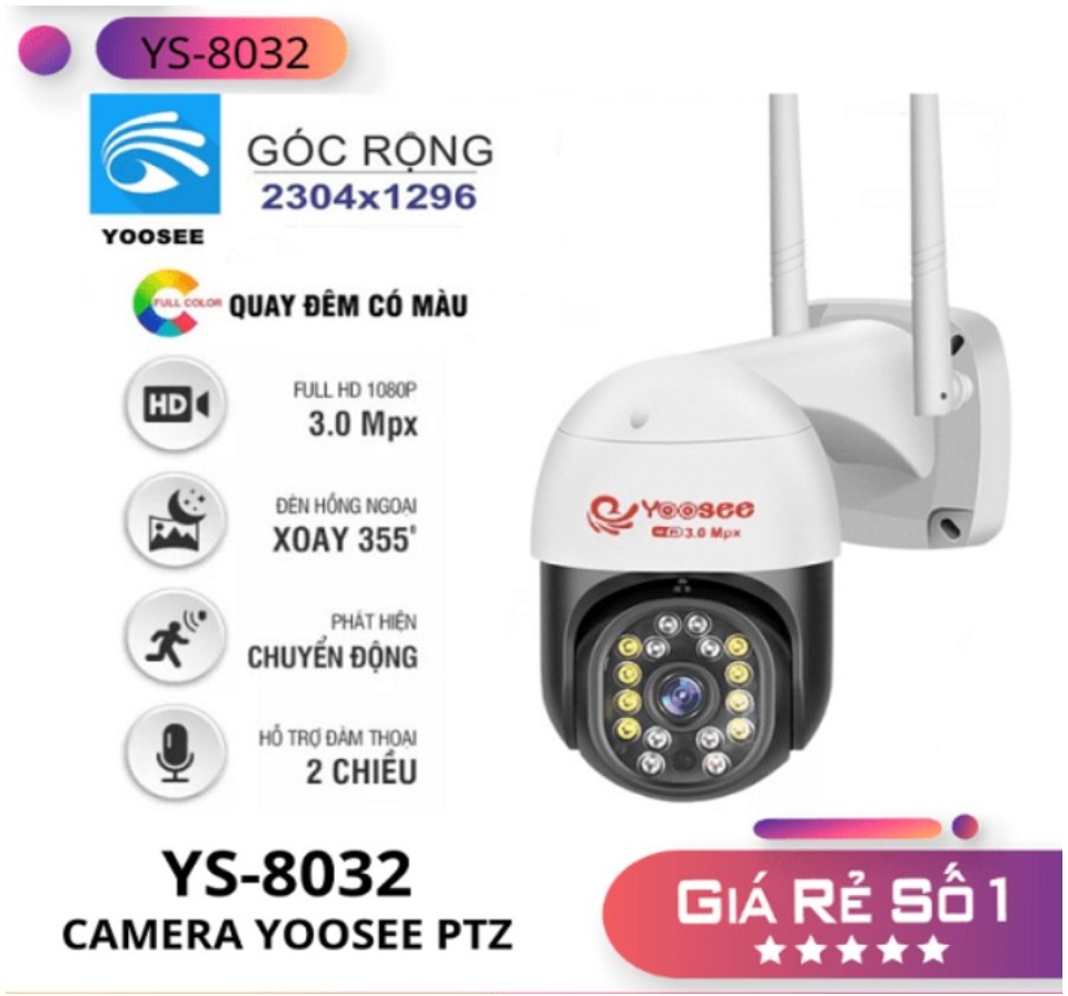 CAMERA IP WIFI YOOSEE PTZ MINI 16/36 LED HD1080 - CHỐNG NƯỚC XOAY 360 ĐỘ - QUAY ĐÊM CÓ MÀU