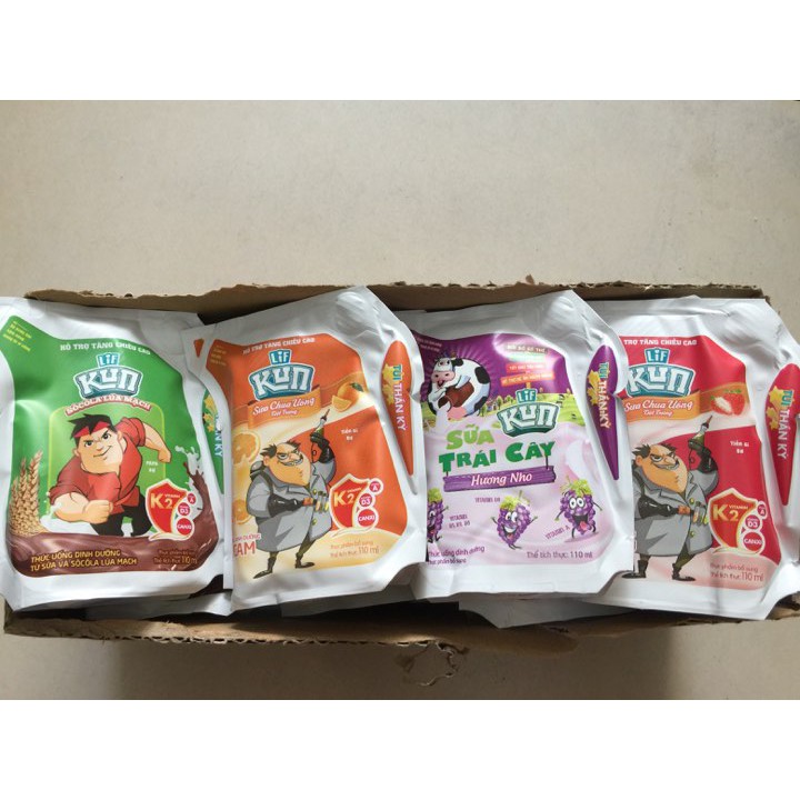 Sữa Kun bịch 110ml dạng túi thần kì sữa chua công nghệ Nhật Bảncác vị trái cây : cam, dâu, nho, socola, và ổi ( có mã mix các vị) - VIKITA MARK