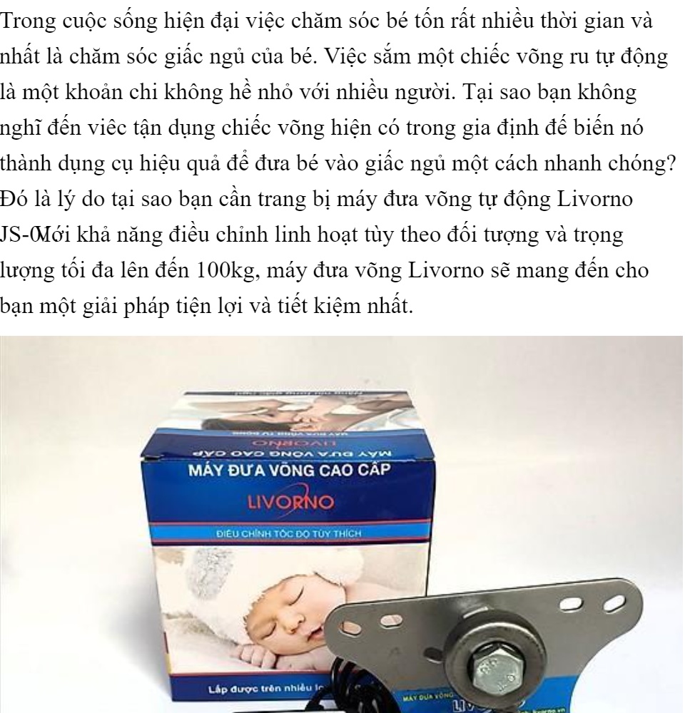Máy đưa võng trẻ em tự động cao cấp Livorno LVR-01 - CẢ BỘ - Sản phẩm dành cho khách LẦN ĐẦU mua sử dụng cho bé