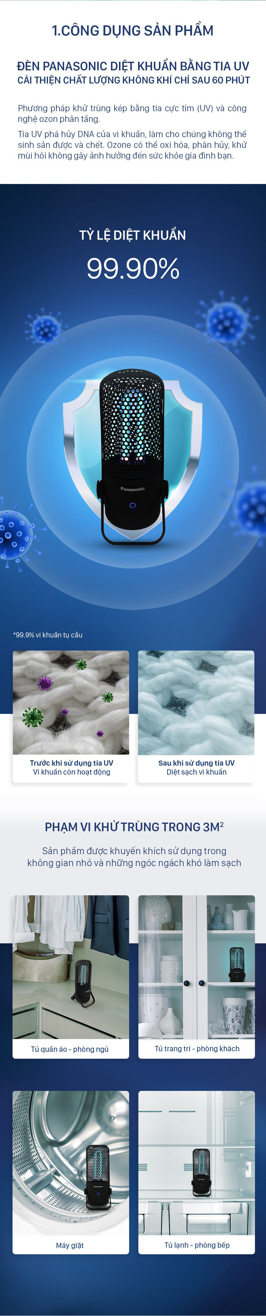 Đèn uv diệt khuẩn PANASONIC chống vi khuẩn gây bệnh 2.5w SJD2501Y88