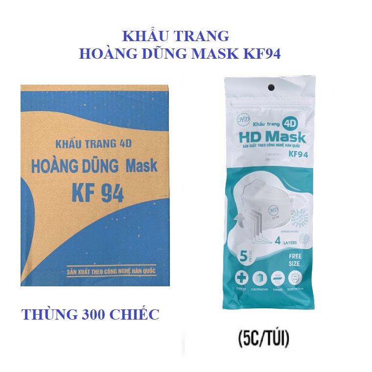 KHẨU TRANG KHÁNG KHUẨN 4D HOÀNG DŨNG MASK KF94 HÀNG VIỆT NAM CHẤT LƯỢNG CAO